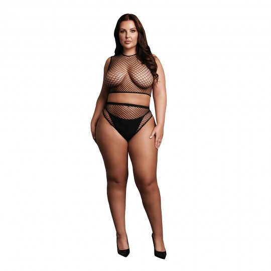 2 PC CROP TOP - PANTIE AND FISHNET STRUCTURE - OSX - BLACK