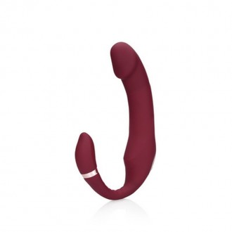 BENDABLE VIBRATING STRAPLESS STRAP-ON - MERLOT GRAPE