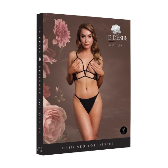 LE DÉSIR OPEN CUP TRIANGLE BRA WITH LACE AND ADJUSTABLE SLIDERS BLACK
