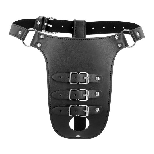 OUCH! XTREME PU LEATHER CHASTITY BELT WITH STRAP