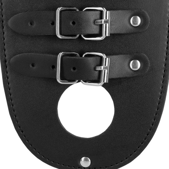 PU LEATHER CHASTITY BELT WITH STRAPS - BLACK
