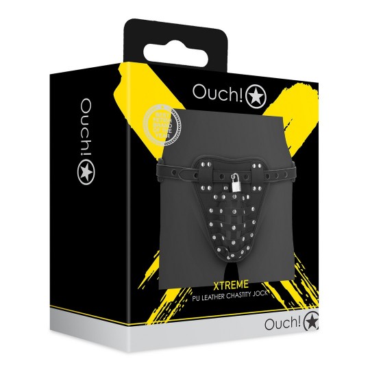 PU LEATHER CHASTITY JOCK - BLACK