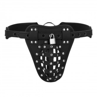 PU LEATHER CHASTITY JOCK - BLACK