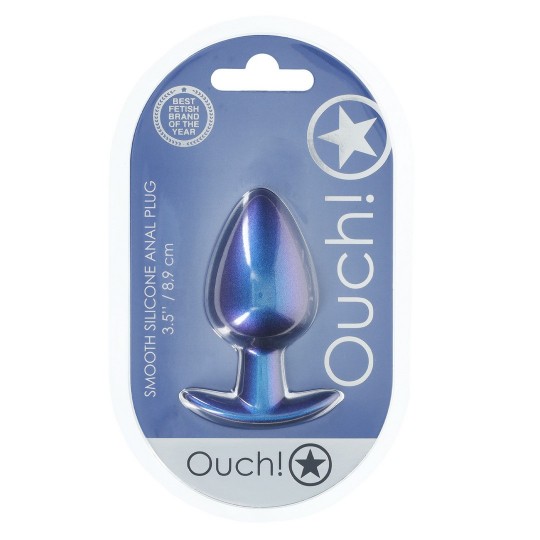 SMOOTH SILICONE ANAL PLUG - LARGE - 3.5 / 8,9 CM - METALLIC BLUE