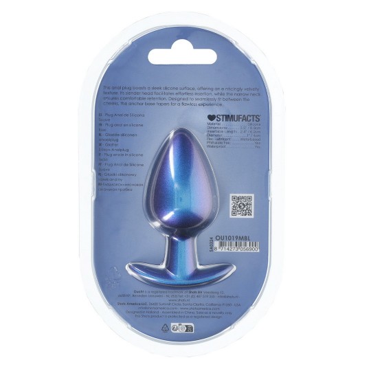 SMOOTH SILICONE ANAL PLUG - LARGE - 3.5 / 8,9 CM - METALLIC BLUE