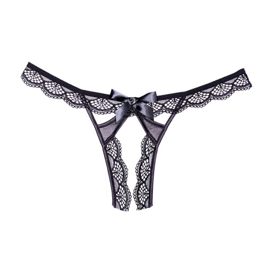 LACE AND MESH OPEN PANTY - ONE SIZE - BLACK