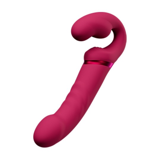 LAPIS - APP-CONTROLLED DUAL ENDED VIBRATING STRAPLESS STRAP-ON - RED