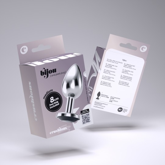 PACK DE 48 PLUG ANAL JOYA BIJOU NEGRO MEDIANO CRUSHIOUS CON BOLSA ATERCIOPELADA GRATIS