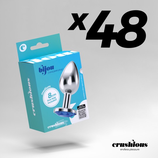 CONFEZIONE DA 48 CRUSHIOUS MEDIO BLU BIJOU GIOIELLI ANAL PLUG CON TRASPORTO VELLUTATO POUCH