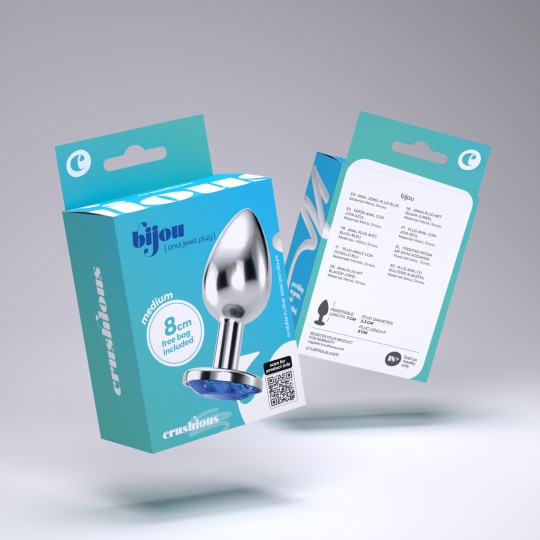 PACK DE 48 PLUG ANAL JOYA BIJOU AZUL MEDIANO CRUSHIOUS CON BOLSA ATERCIOPELADA GRATIS