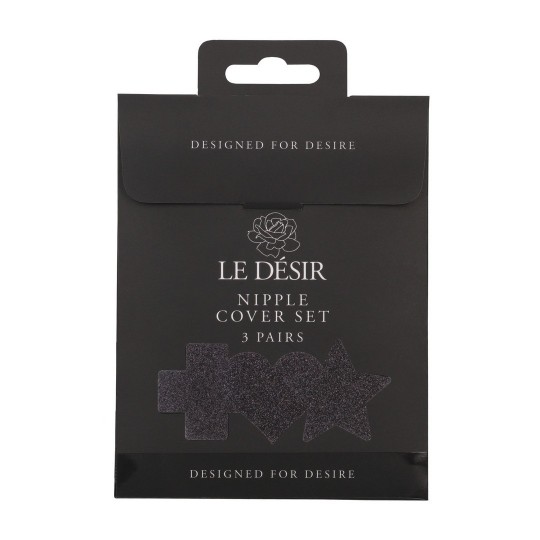 ENSEMBLE DE 3 CACHES-TÉTONS CROSS STAR HEART NOIRS LE DÉSIR 