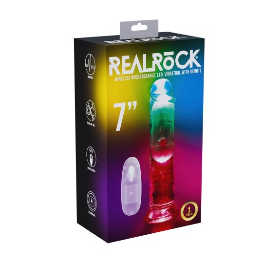 VIBRATEUR AVEC LED ET TÉLÉCOMMANDE LED VIBRATING STRAIGHT COCK 7"/ 18 CM REALROCK