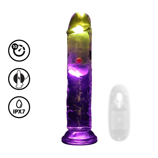 VIBRATEUR AVEC LED ET TÉLÉCOMMANDE LED VIBRATING STRAIGHT COCK 7"/ 18 CM REALROCK