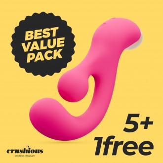 PACK 5 + 1 GRATUITO PLEASER VIBRADOR CON ESTIMULACIÓN GIRATORIA CRUSHIOUS