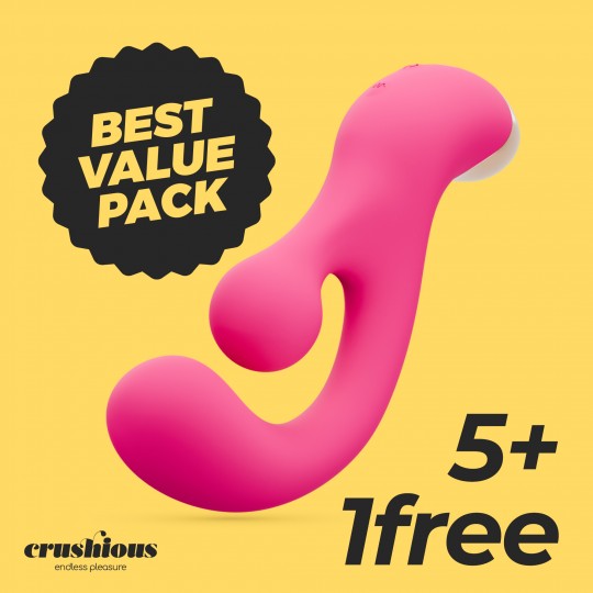 PACK 5 + 1 GRATUITO PLEASER VIBRADOR COM ESTIMULAÇÃO ROTATIVA CRUSHIOUS