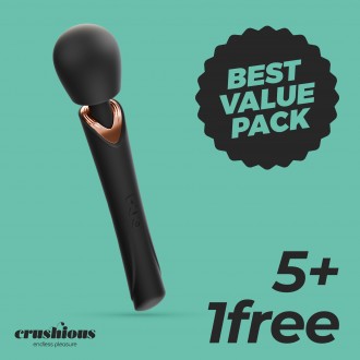PACK 5 + 1 GRATUITO HOLLY MASAJEADOR VARITA RECARGABLE NEGRO CRUSHIOUS