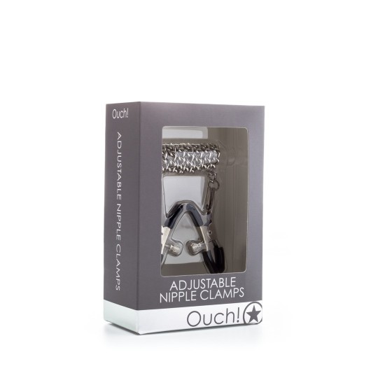 PINÇAS PARA MAMILOS OUCH! ADJUSTABLE NIPPLE CLAMPS PRATEADAS