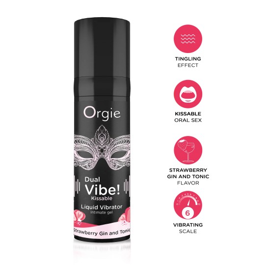 VIBRADOR LÍQUIDO COM SABOR A GIN TÓNICO DE MORANGO DUAL VIBE 15ML ORGIE