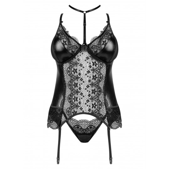 KORPSET UND STRING NOIR FANTASY BEAUTY NIGHT FASHION SCHWARZ