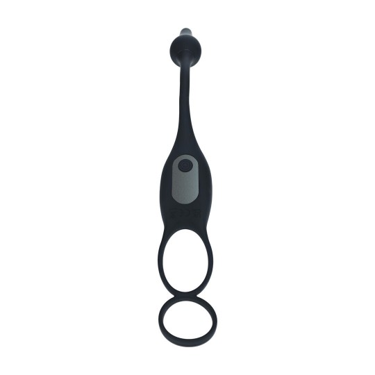 VIBRATING SILICONE PROSTATE STIMULATOR WITH COCK AND BALL RING - BLACK