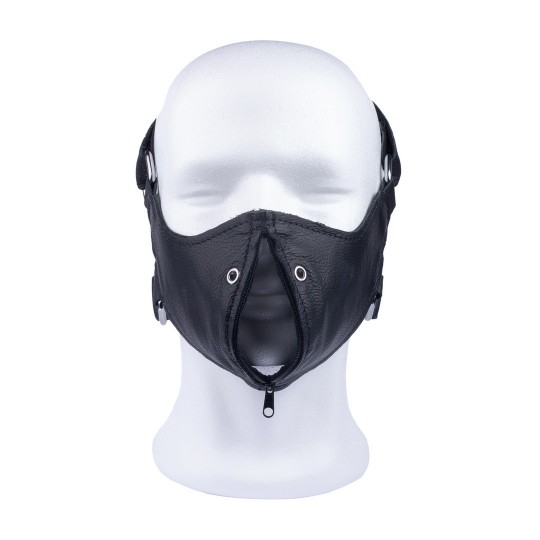 LEATHER MASK WITH ZIP - BLACK