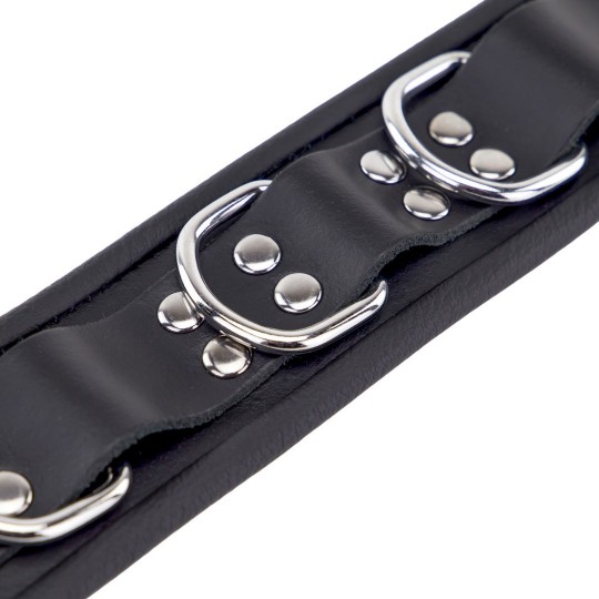 LEATHER NECKLACE 3 D RINGS - BLACK