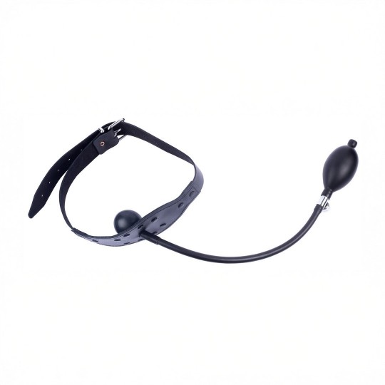 LEATHER GAG WITH INFLATABLE BALL - BLACK