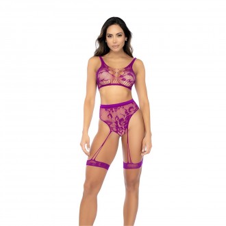 FLORAL FISHNET TWO PIECE SET - ONE SIZE - PINK ORCHID