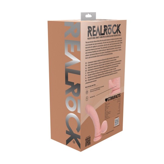 DUAL DENSITY RECHARGEABLE LIQUID SILICONE VIBRATOR - CURVED WITH WEIGHTED BALLS - 6 / 15 CM - FLESH