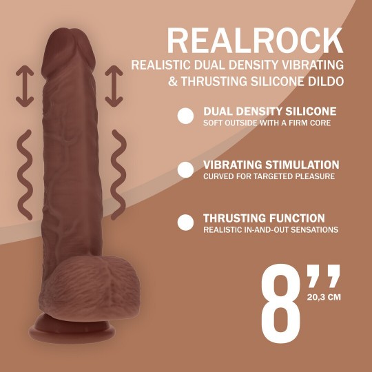 DUAL DENSITY SILICONE REALISTIC VIBRATING THRUSTING DILDO WITH BALLS - 8 / 20,3 CM - BROWN