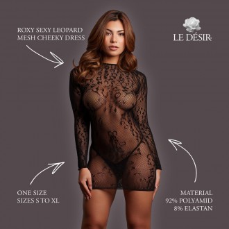 ROXY - SEXY LEOPARD MESH CHEEKY DRESS - ONE SIZE - BLACK