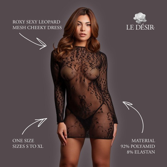 ROXY - SEXY LEOPARD MESH CHEEKY DRESS - ONE SIZE - BLACK