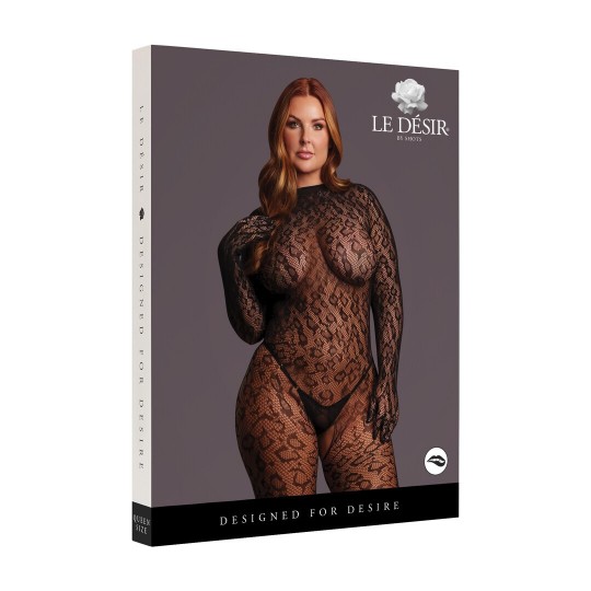 ROXY - LEOPARD OPEN KNIT CAT SUIT - QUEEN SIZE - BLACK
