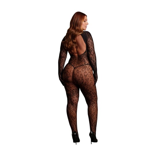 ROXY - LEOPARD OPEN KNIT CAT SUIT - QUEEN SIZE - BLACK