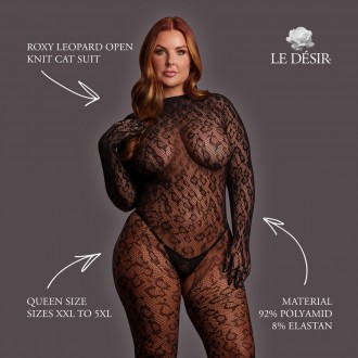 ROXY - LEOPARD OPEN KNIT CAT SUIT - QUEEN SIZE - BLACK