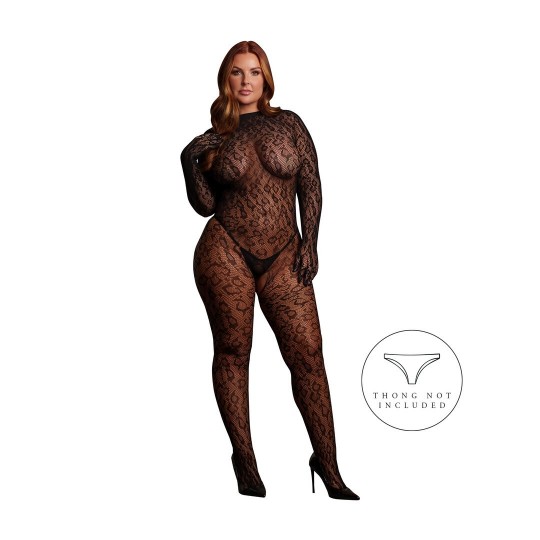 ROXY - LEOPARD OPEN KNIT CAT SUIT - QUEEN SIZE - BLACK
