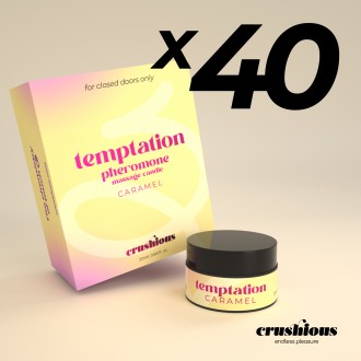 PACK DE 40 VELA DE MASAJE TEMPTATION CON FEROMONAS Y AROMA DE CARAMELO DE NATA 20ML CRUSHIOUS