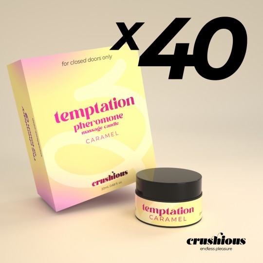 PACK DE 40 VELA DE MASAJE TEMPTATION CON FEROMONAS Y AROMA DE CARAMELO DE NATA 20ML CRUSHIOUS