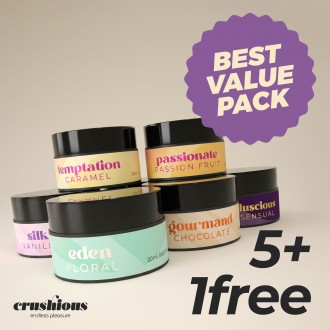 CONFEZIONE DA 5 + 1 GRATUITO CANDELE DA MASSAGGIO CON DIVERSE FRAGRANZE E FEROMONI 20 ML CRUSHIOUS