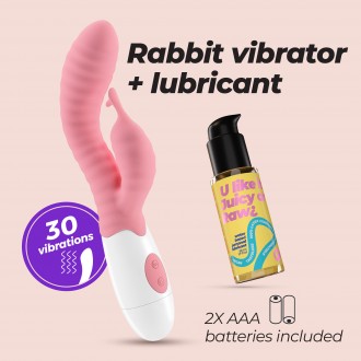 VIBRADOR CON ESTIMULADOR DE CLÍTORIS GUMMIE ROSA Y LUBRICANTE DE BASE AGUA INCLUIDO CRUSHIOUS