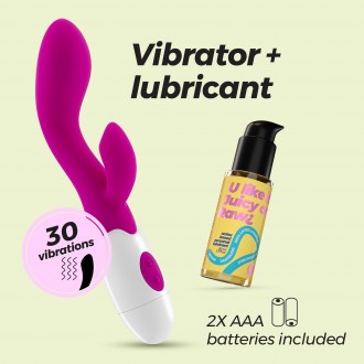 VIBRADOR CON ESTIMULADOR DE CLÍTORIS CHERIE Y LUBRICANTE DE BASE AGUA INCLUIDO CRUSHIOUS