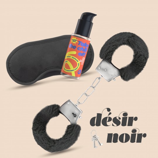 CRUSHIOUS DÉSIR NOIR HANDCUFFS SET + SATIN BLINDFOLD AND WARMING EFFECT LUBRICANT