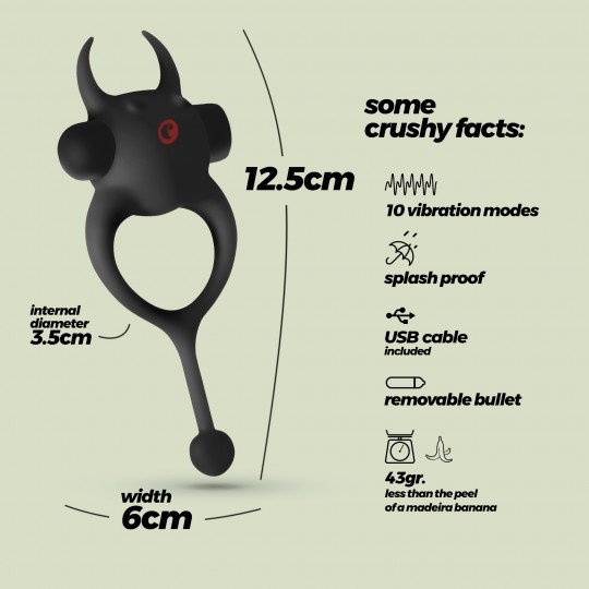 CRUSHIOUS DAEMON COCKRING WITH RECHARGEABLE VIBRATING BULLET BLACK
