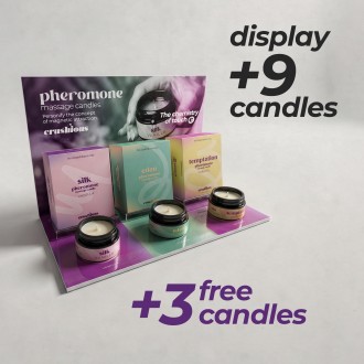 AUSSTELLER-SET FÜR SILK, EDEN UND TEMPTATION MIT 9 MASSAGEKERZEN MIT PHEROMONEN + 3 GRATIS-KERZEN VON CRUSHIOUS
