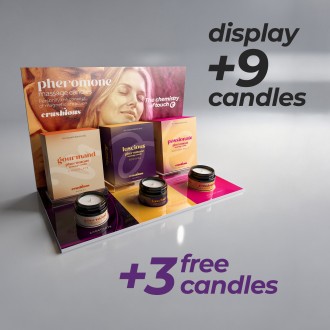 PACK DE PRÉSENTOIR POUR GOURMAND, LUSCIOUS ET PASSIONATE AVEC 9 BOUGIES DE MASSAGE AUX PHÉROMONES + 3 BOUGIES CRUSHIOUS OFFERTS