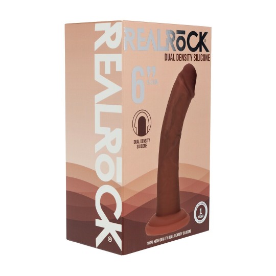 DUAL DENSITY SILICONE CURVED REALISTIC DILDO WITH SUCTION CUP - 6 / 15,5 CM - BROWN