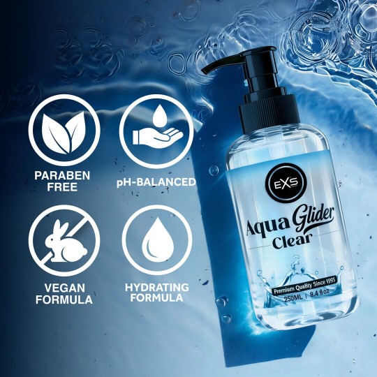 EXS AQUAGLIDER CLEAR - WATERBASED LUBRICANT - 8.4 FL OZ / 250 ML