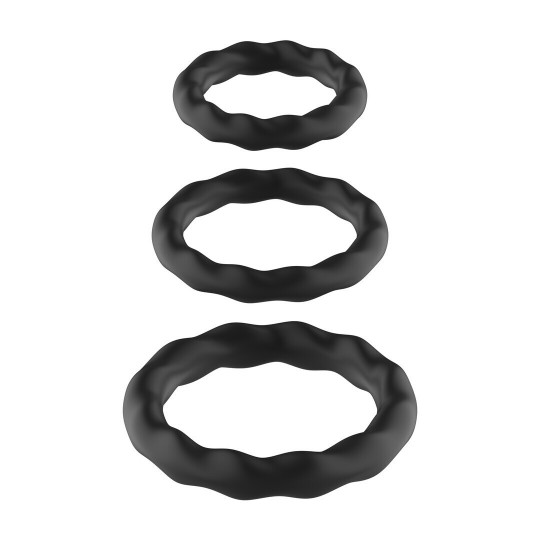 SILICONE COCK RING SET - 23 CM - 30 CM - 37 CM - BLACK