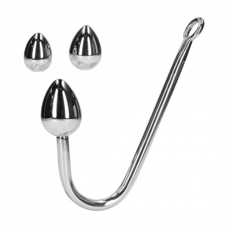 ANAL HOOK TRAINER WITH 3 PLUGS - SILVER