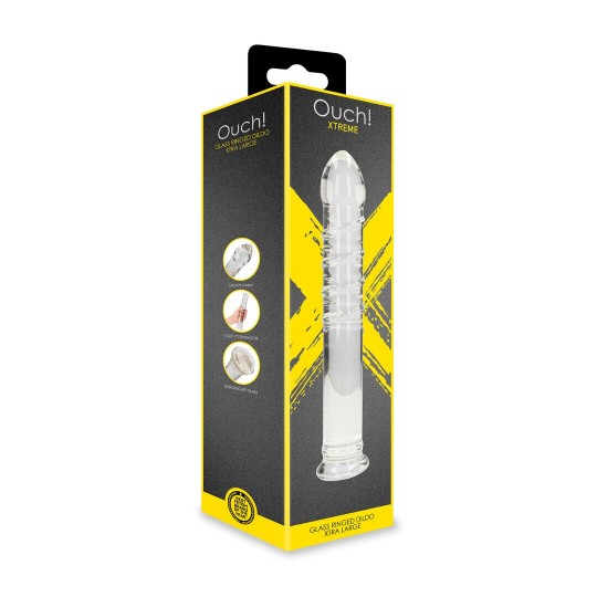 GLASS RINGED DILDO - XTRA LARGE - CLEAR